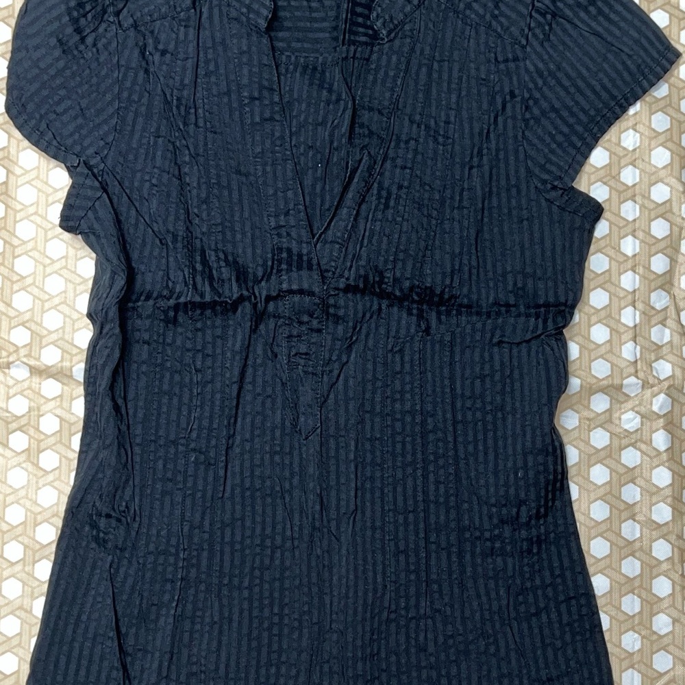 H&M Black Textured Short Sleeve Business Casual Blouse